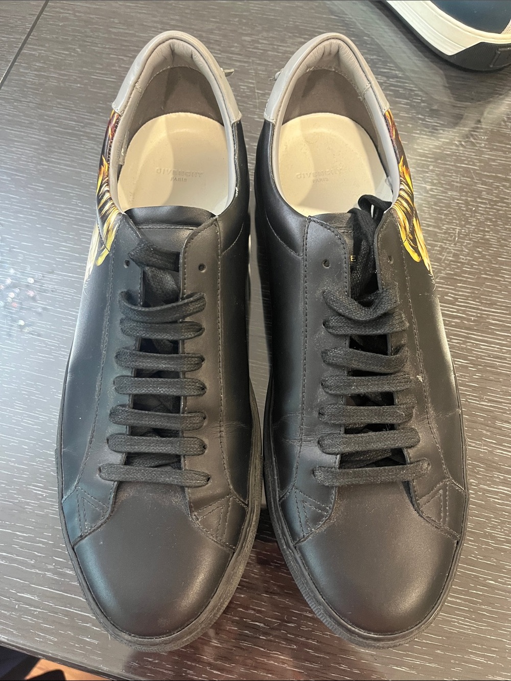 Givenchy Black Leather Low-Top Sneakers with Yellow Accent
